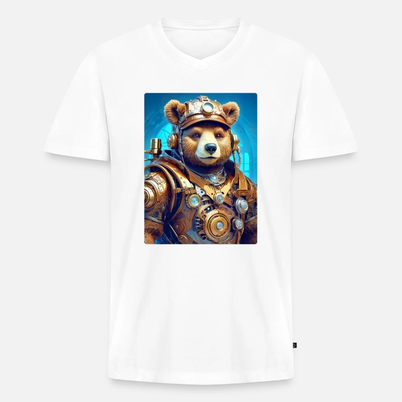 Steampunk Bär 1.16 - Männer Premium Bio T-Shirt mit V-Ausschnitt - Weiß