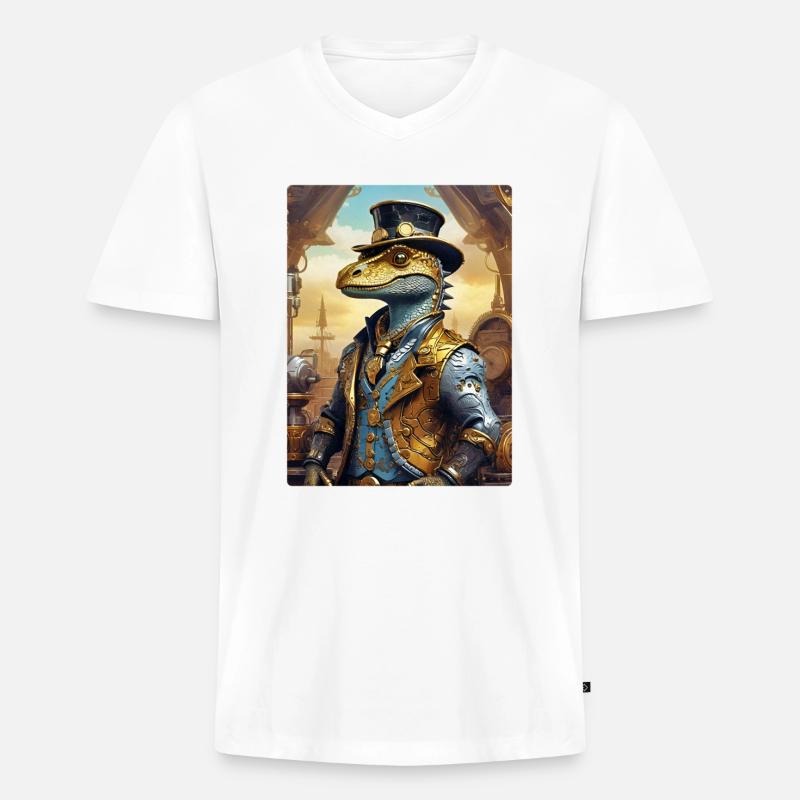 Steampunk Dino 1.22 - Männer Premium Bio T-Shirt mit V-Ausschnitt - Weiß