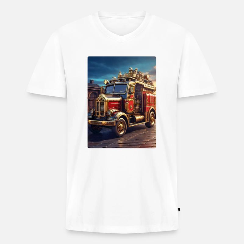 Steampunk Fire Truck 1.16 - Männer Premium Bio T-Shirt mit V-Ausschnitt - Weiß