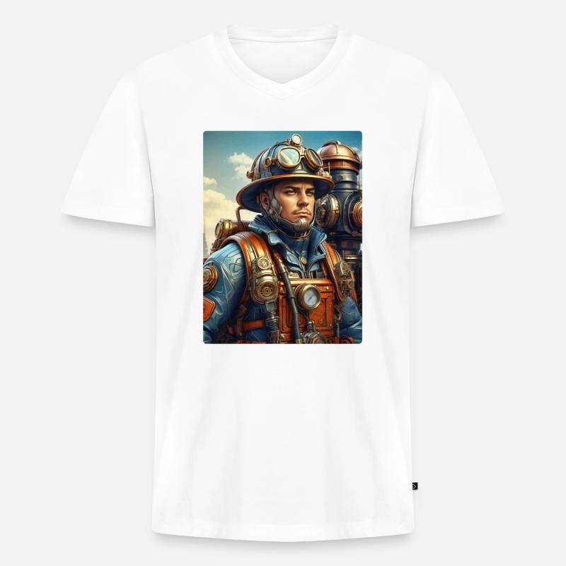 Steampunk Firefighter Man 1.35 - Männer Premium Bio T-Shirt mit V-Ausschnitt - Weiß