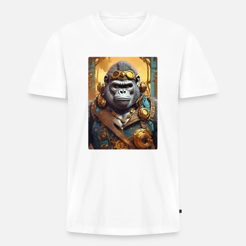 Steampunk Gorilla 1.11 - Männer Premium Bio T-Shirt mit V-Ausschnitt - Weiß