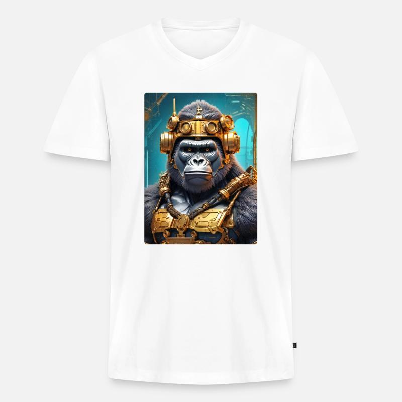 Steampunk Gorilla 1.6 - Männer Premium Bio T-Shirt mit V-Ausschnitt - Weiß