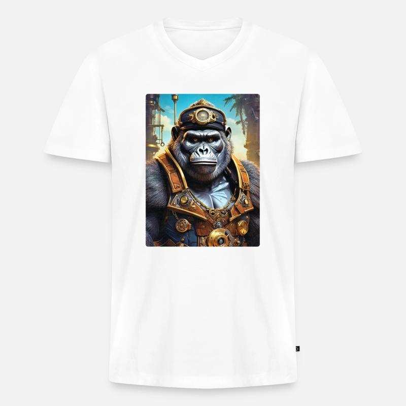 Steampunk Gorilla 1.17 - Männer Premium Bio T-Shirt mit V-Ausschnitt - Weiß