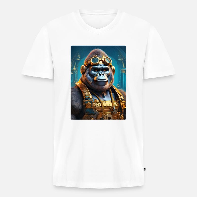 Steampunk Gorilla 1.18 - Männer Premium Bio T-Shirt mit V-Ausschnitt - Weiß