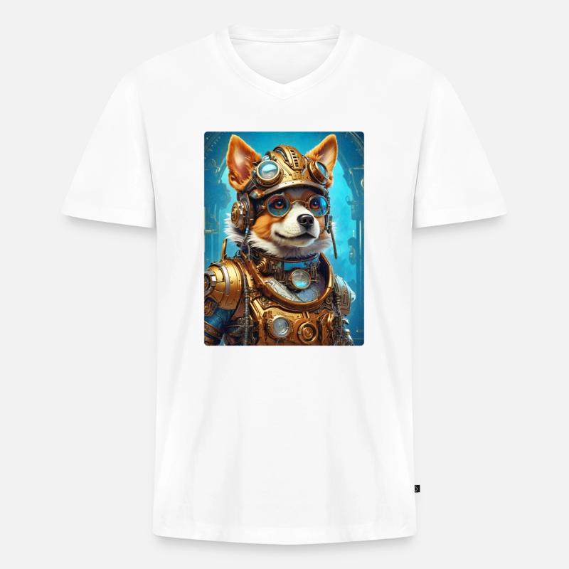 Steampunk Hund 1.21 - Männer Premium Bio T-Shirt mit V-Ausschnitt - Weiß
