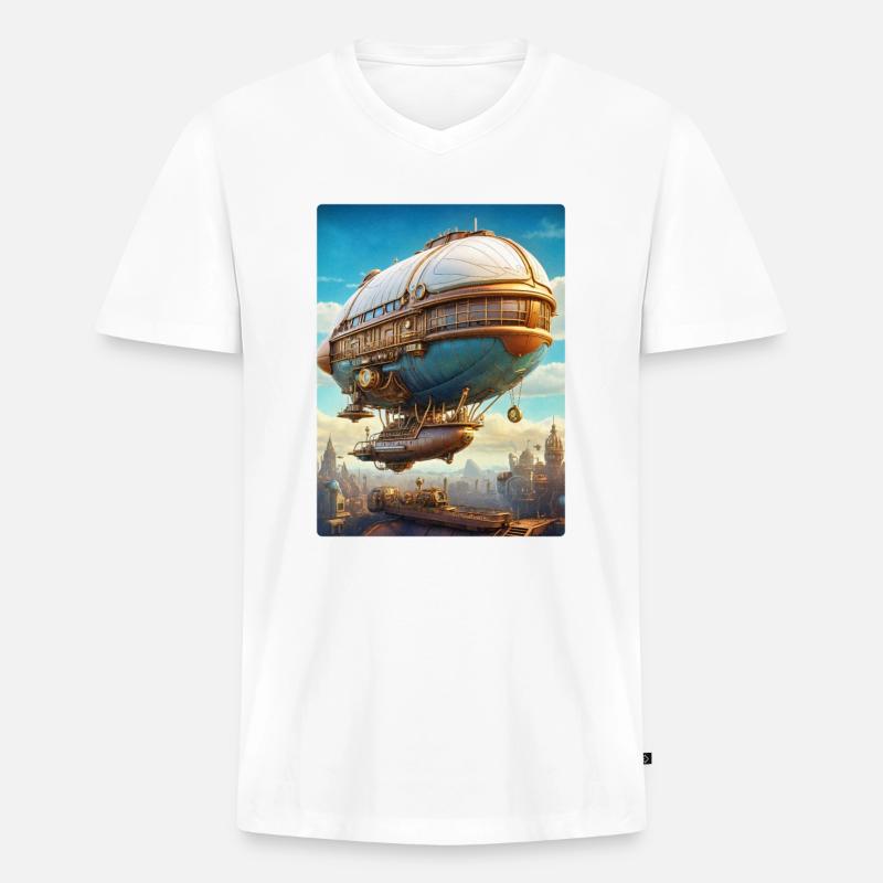 Steampunk Luftschiff 1.1 - Männer Premium Bio T-Shirt mit V-Ausschnitt - Weiß