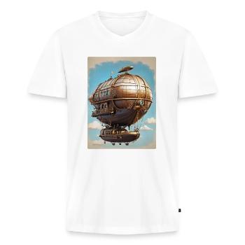 Dirigible Steampunk 1.6 - Camiseta ecológica prémium para hombre con cuello de pico - blanco - delante - Nico (187cm)