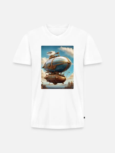 Steampunk Luftschiff 1.10 - Männer Premium Bio T-Shirt mit V-Ausschnitt - Weiß