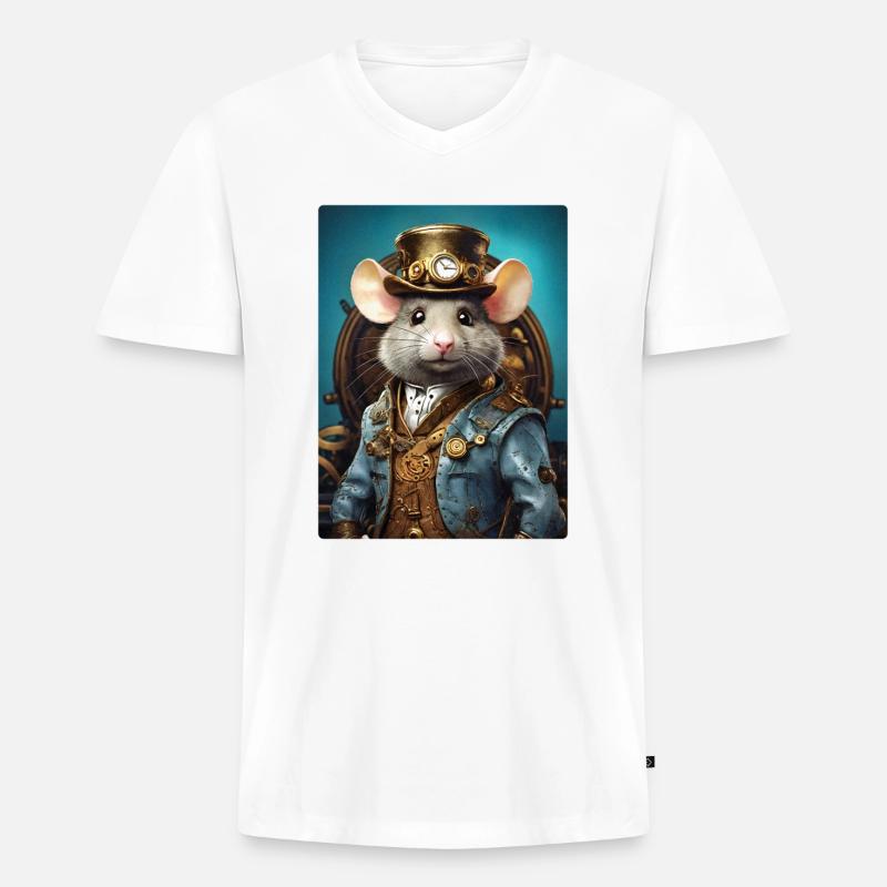 Steampunk Ratte 1.4 - Männer Premium Bio T-Shirt mit V-Ausschnitt - Weiß