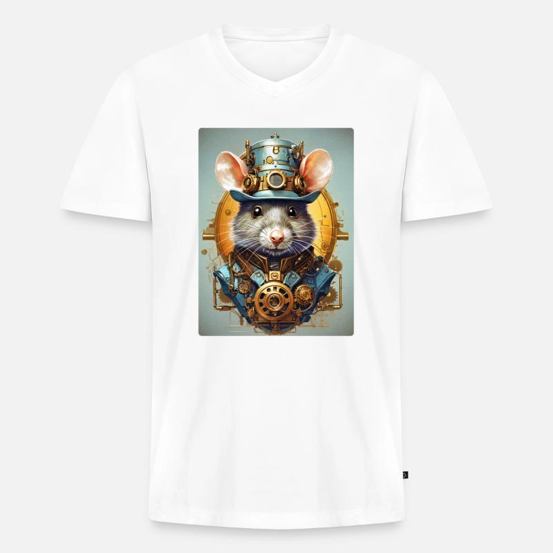 Steampunk Ratte 1.5 - Männer Premium Bio T-Shirt mit V-Ausschnitt - Weiß