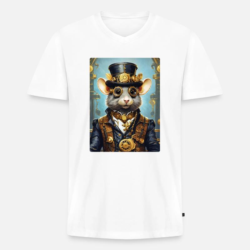 Steampunk Ratte 1.6 - Männer Premium Bio T-Shirt mit V-Ausschnitt - Weiß