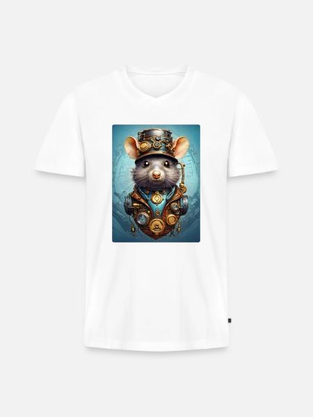 Rat Steampunk 1.17 - T-shirt encolure en V Premium bio Homme - blanc