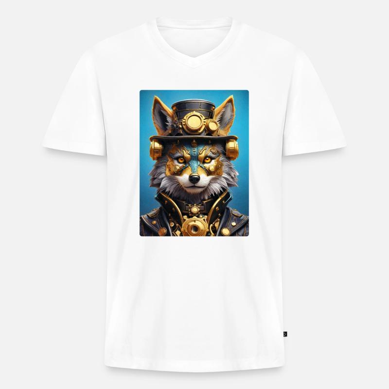 Steampunk Wolf 1.9 - Männer Premium Bio T-Shirt mit V-Ausschnitt - Weiß