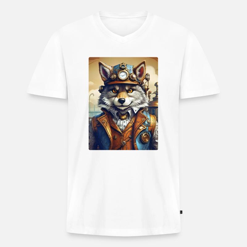 Steampunk Wolf 1.22 - Männer Premium Bio T-Shirt mit V-Ausschnitt - Weiß