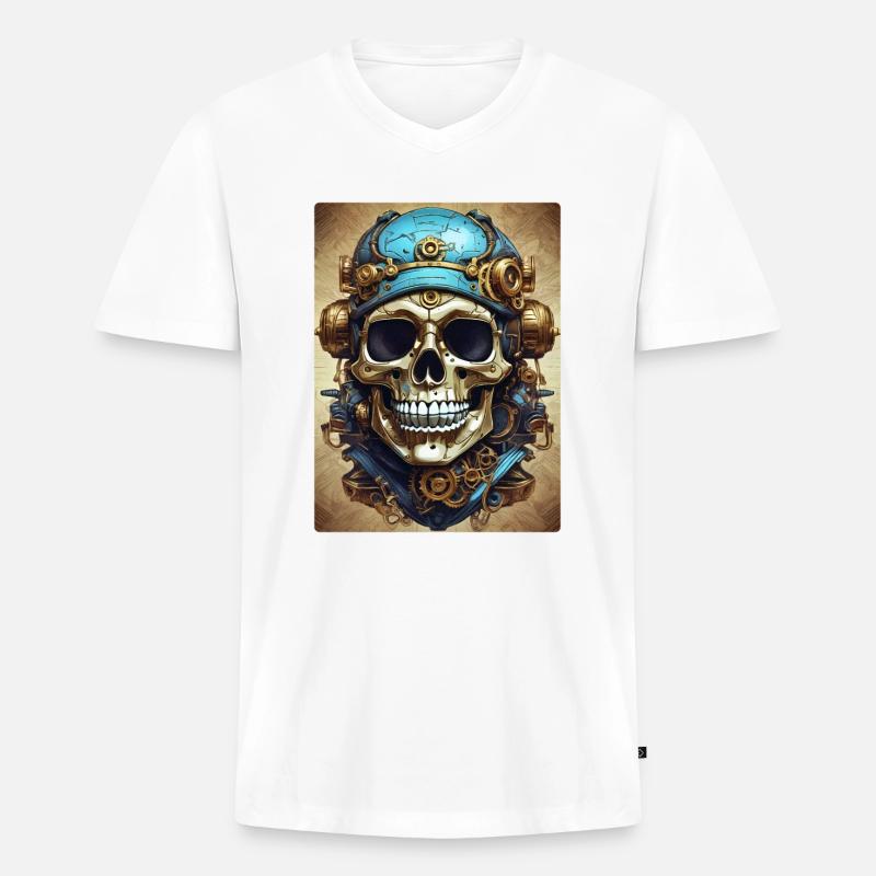 Steampunk Skull 1.7 - Männer Premium Bio T-Shirt mit V-Ausschnitt - Weiß