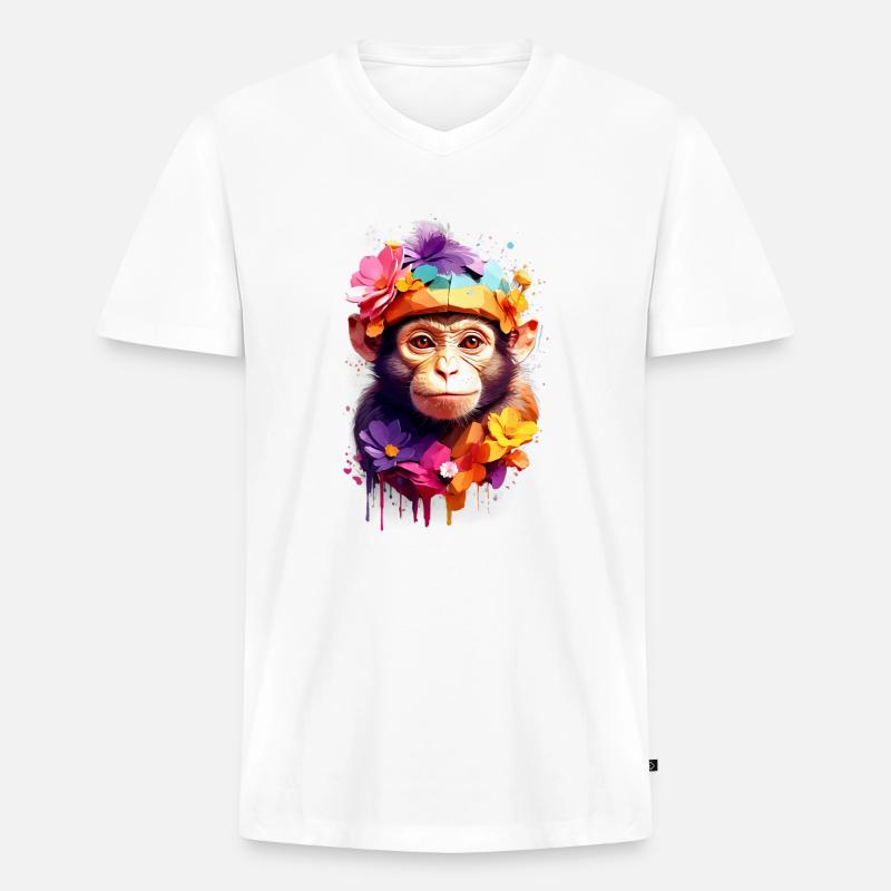 Affe Monkey V1 24 20 - Männer Premium Bio T-Shirt mit V-Ausschnitt - Weiß