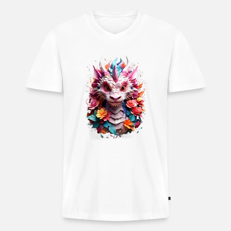 Drache Dragon V1 24 09 - Männer Premium Bio T-Shirt mit V-Ausschnitt - Weiß