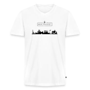 Skyline Hansestadt Lübeck | Gestrandet | HL - Männer Premium Bio T-Shirt mit V-Ausschnitt - Weiß - Vorne - Nico (187cm)