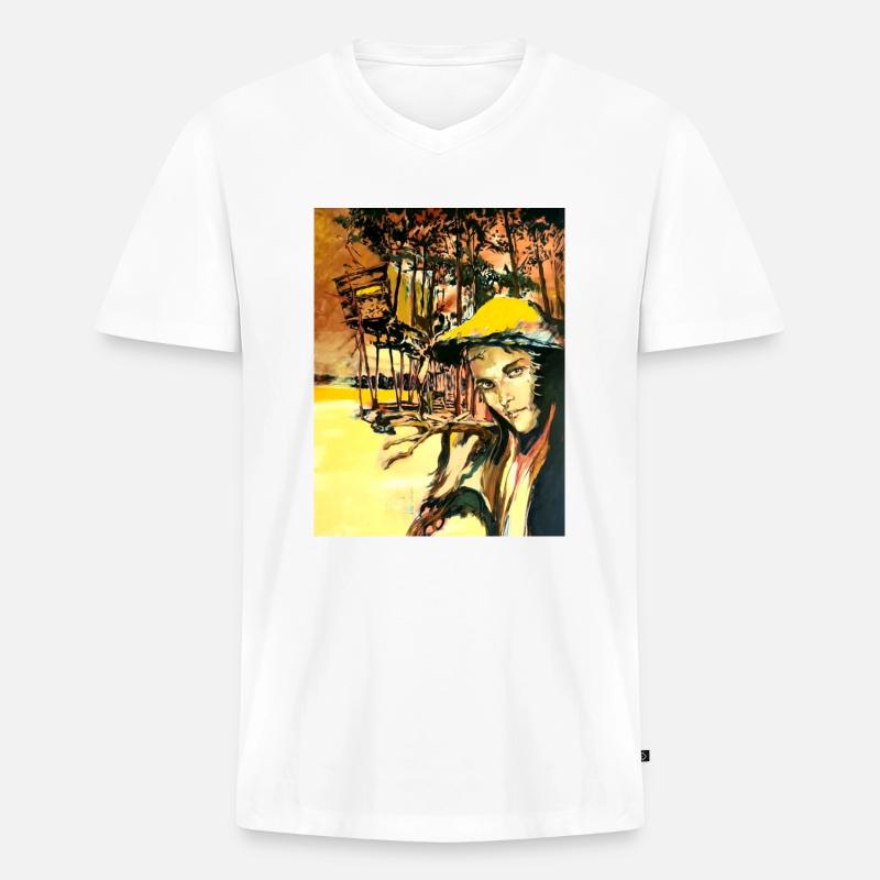 Kunst Gemälde - Männer Premium Bio T-Shirt mit V-Ausschnitt - Weiß
