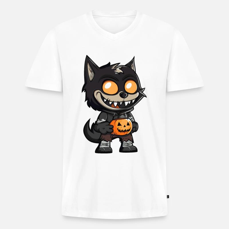 Wolf Halloween Comic Lustig - Männer Premium Bio T-Shirt mit V-Ausschnitt - Weiß