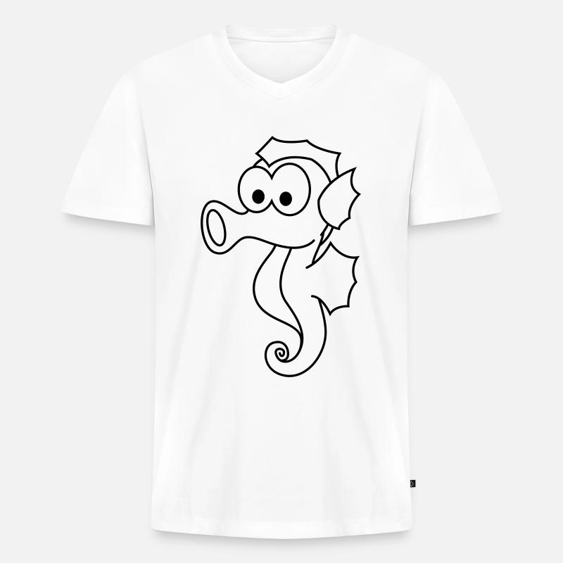 Seepferdchen Comic Tier - Männer Premium Bio T-Shirt mit V-Ausschnitt - Weiß