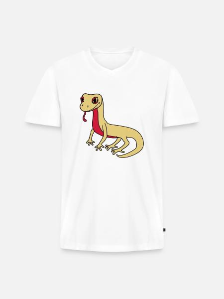 lézard gecko serpent reptile - T-shirt encolure en V Premium bio Homme - blanc