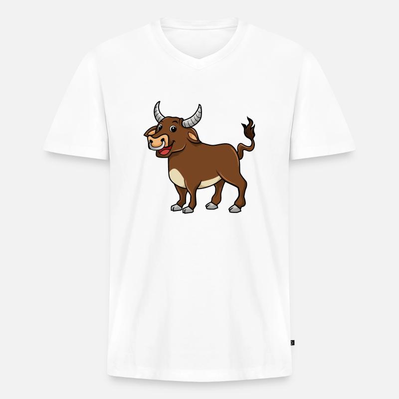 Stier - Männer Premium Bio T-Shirt mit V-Ausschnitt - Weiß