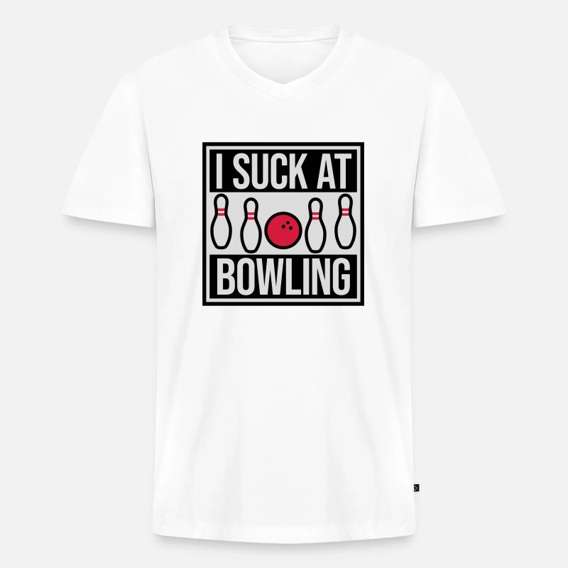 I suck at bowling - Männer Premium Bio T-Shirt mit V-Ausschnitt - Weiß