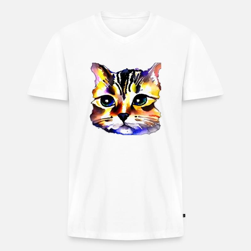 Katzengesicht 4 - Männer Premium Bio T-Shirt mit V-Ausschnitt - Weiß