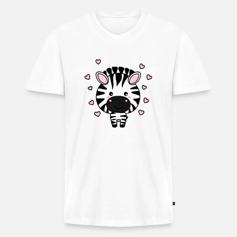 Süßes Zebra mit Herzchen - Männer Premium Bio T-Shirt mit V-Ausschnitt - Weiß