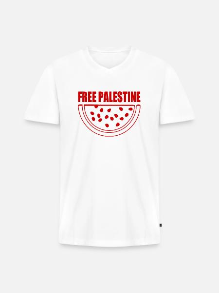 Free palestine melon pastèque - T-shirt encolure en V Premium bio Homme - blanc