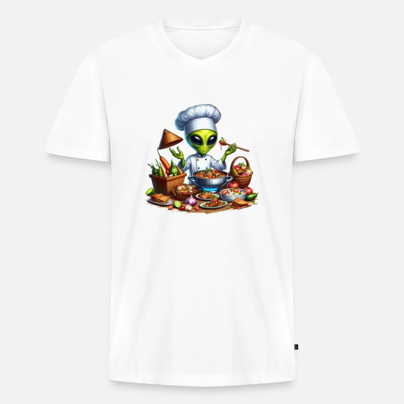 Alien am Kochen - Männer Premium Bio T-Shirt mit V-Ausschnitt - Weiß