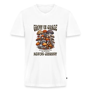 WEISSER GROW IN GRACE PILZ - Männer Premium Bio T-Shirt mit V-Ausschnitt - Weiß - Vorne - Nico (187cm)