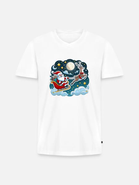 Noël - T-shirt encolure en V Premium bio Homme - blanc