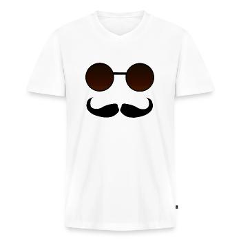 Hispter Moustache et Google - T-shirt encolure en V Premium bio Homme - blanc - Devant - Nico (187cm)