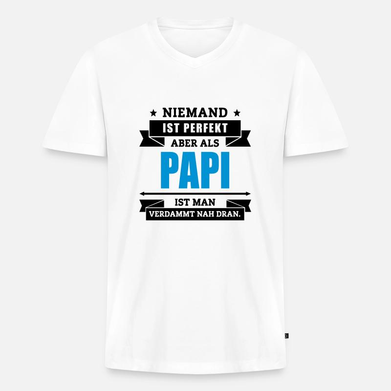 Funshirt Papi - Männer Premium Bio T-Shirt mit V-Ausschnitt - Weiß
