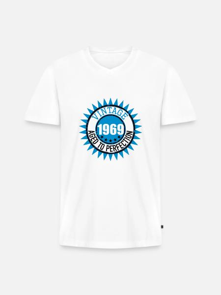 Vintage 1969 - Mannen Premium Bio T-shirt met V-hals - wit