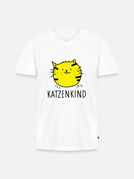 Katzenkind (b) - Männer Premium Bio T-Shirt mit V-Ausschnitt - Weiß