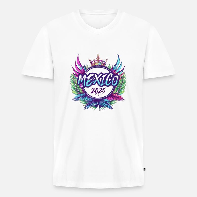 Mexiko 2025 Bunt - Männer Premium Bio T-Shirt mit V-Ausschnitt - Weiß