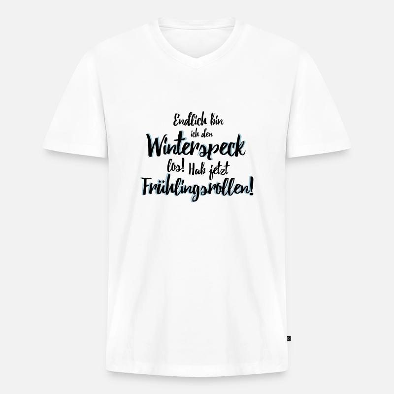 Frühlingsrolle statt Winterspeck - Männer Premium Bio T-Shirt mit V-Ausschnitt - Weiß