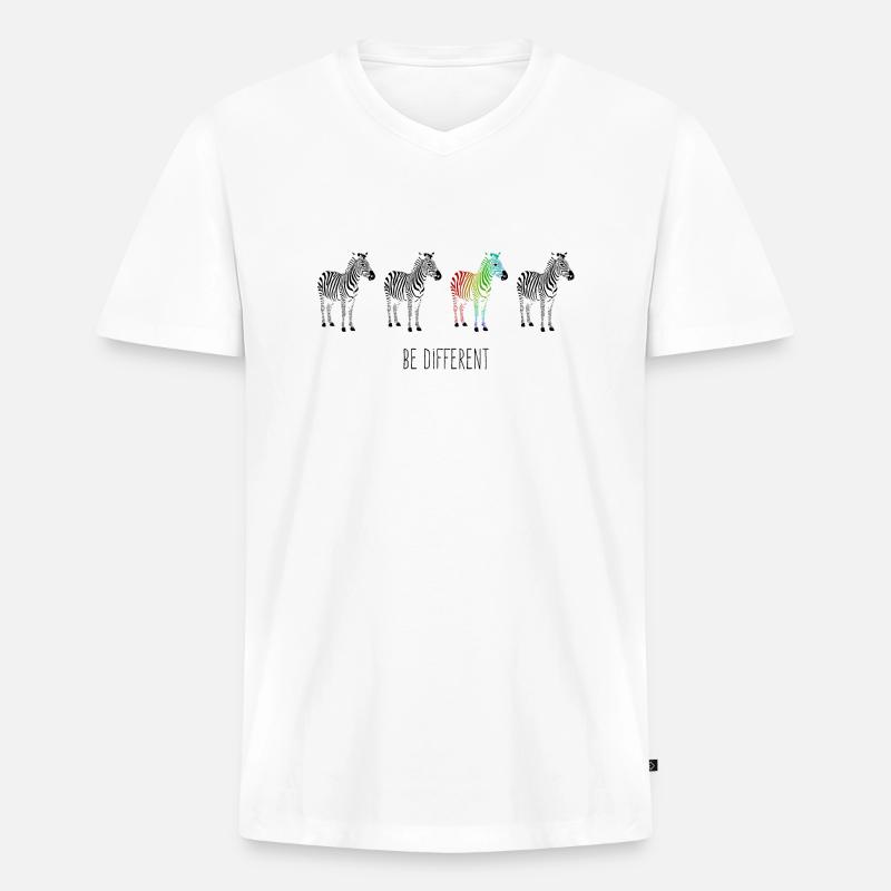 Zebra Regenbogen be different - Männer Premium Bio T-Shirt mit V-Ausschnitt - Weiß