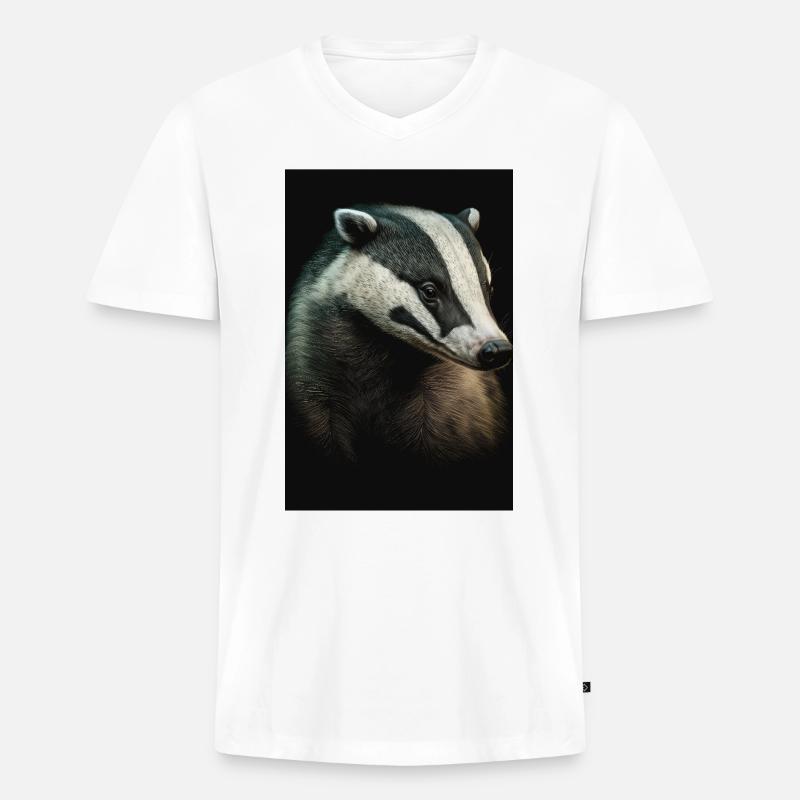 Dachs tier realistisch - Männer Premium Bio T-Shirt mit V-Ausschnitt - Weiß
