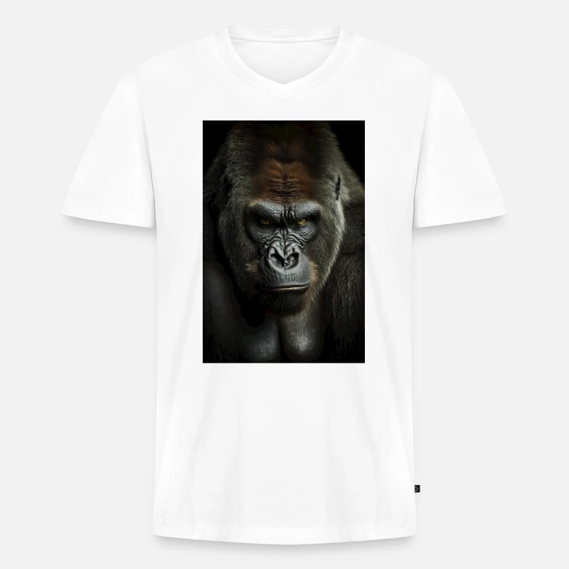 Gorilla Affe Cool - Männer Premium Bio T-Shirt mit V-Ausschnitt - Weiß