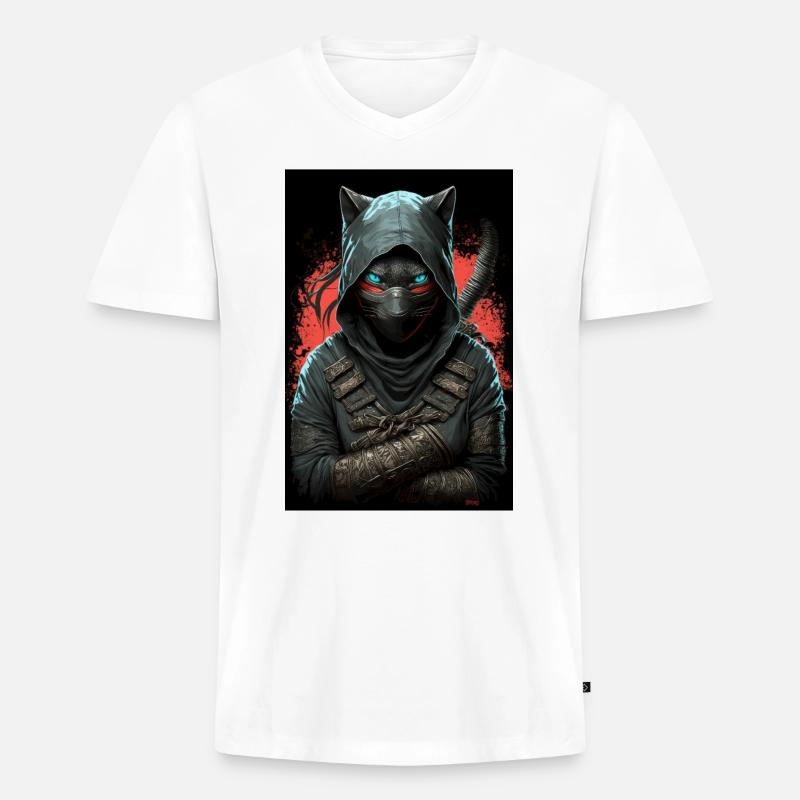 Ninja Katze Japan - Männer Premium Bio T-Shirt mit V-Ausschnitt - Weiß