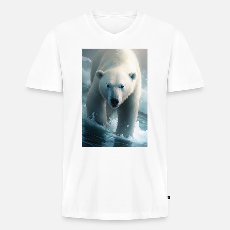Eisbär - Männer Premium Bio T-Shirt mit V-Ausschnitt - Weiß