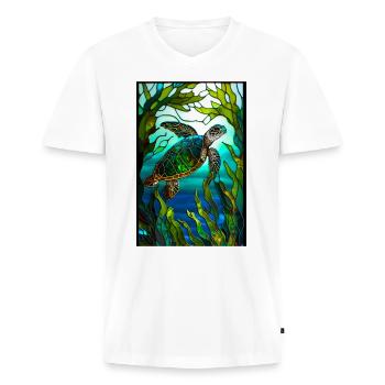 Schildkröte - Männer Premium Bio T-Shirt mit V-Ausschnitt - Weiß - Vorne - Nico (187cm)