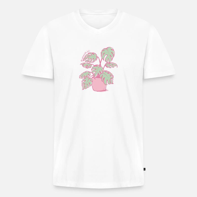 Monstera - Männer Premium Bio T-Shirt mit V-Ausschnitt - Weiß