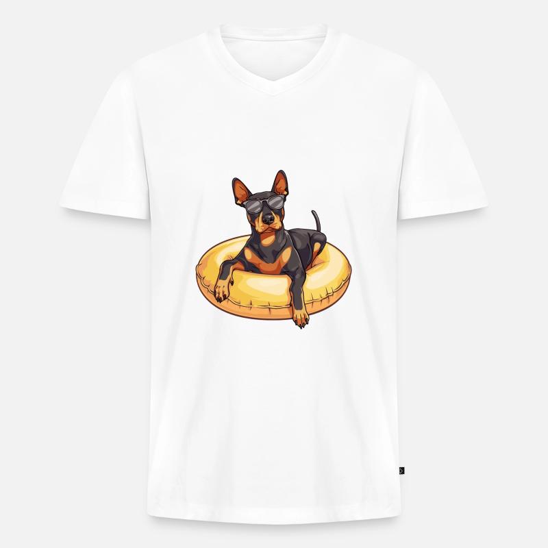 Dobermann Hund Sommer Comic - Männer Premium Bio T-Shirt mit V-Ausschnitt - Weiß