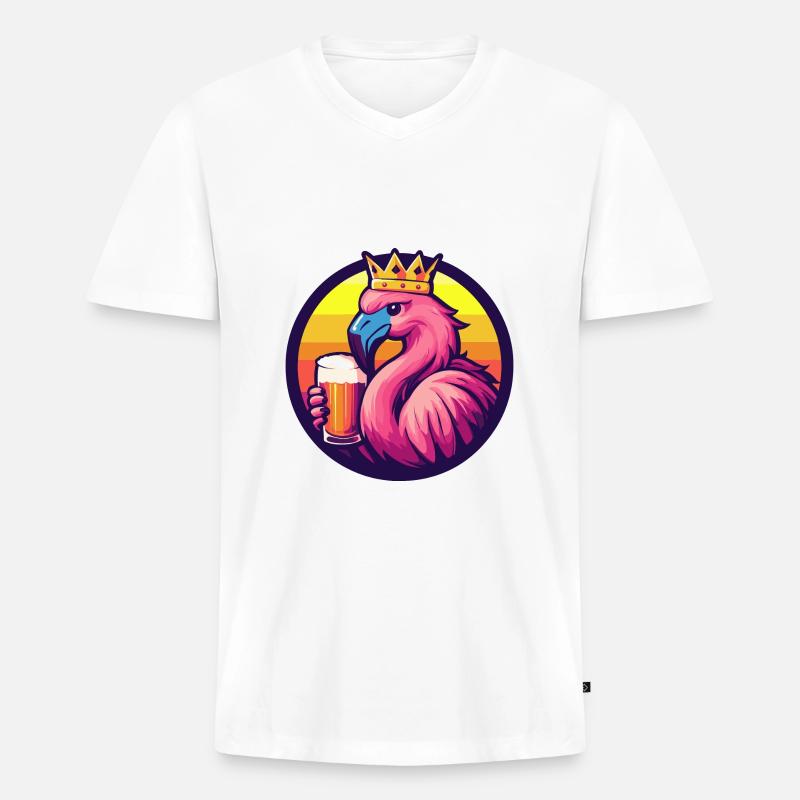 Flamingo Bier Comic - Männer Premium Bio T-Shirt mit V-Ausschnitt - Weiß