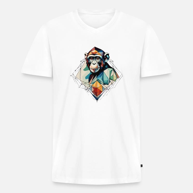 Lebensfroher Geometrieaffe - Männer Premium Bio T-Shirt mit V-Ausschnitt - Weiß